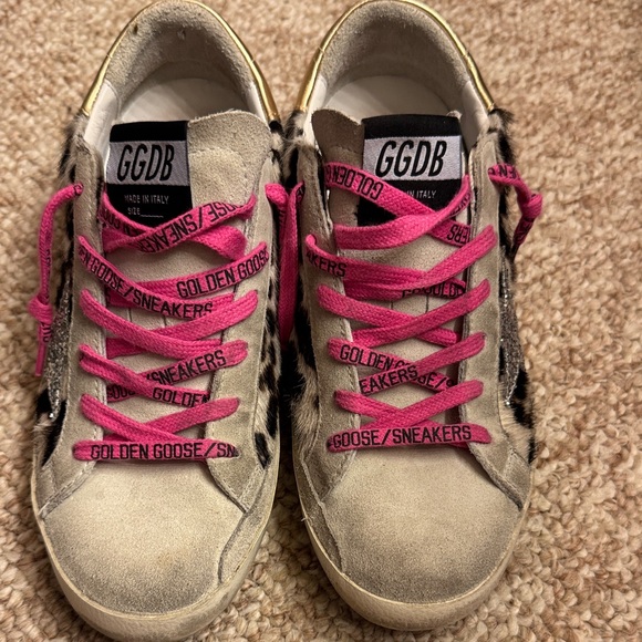 Golden Goose Womens Sneakers i Pink Laces and leopard with silver star